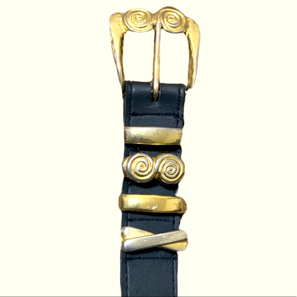 Vintage  Black Belt with Gold Buckles